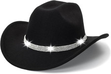 Five Rows Rhinestones-Cowboy-Cowgirl-Hat - Roll Wide Brim Western-Hat for Wed...