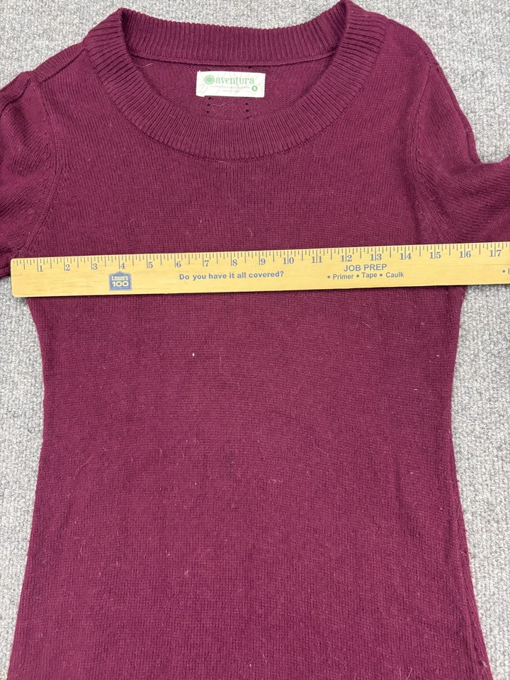 Vestido suéter feminino Aventura pequeno borgonha manga longa bainha jacquard gola redonda - Imagem 3 de 4