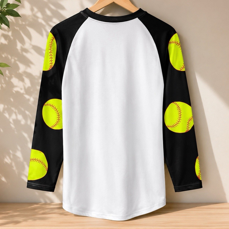 Men’s White/Black Raglan Long Sleeve Crew Neck Big & Tall 5XL Softball Tee