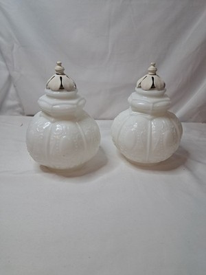 Vintage Egg & Dart Milk Glass Lampshades - Set of 2 Sconce Swag Globe 7.5'' Tall