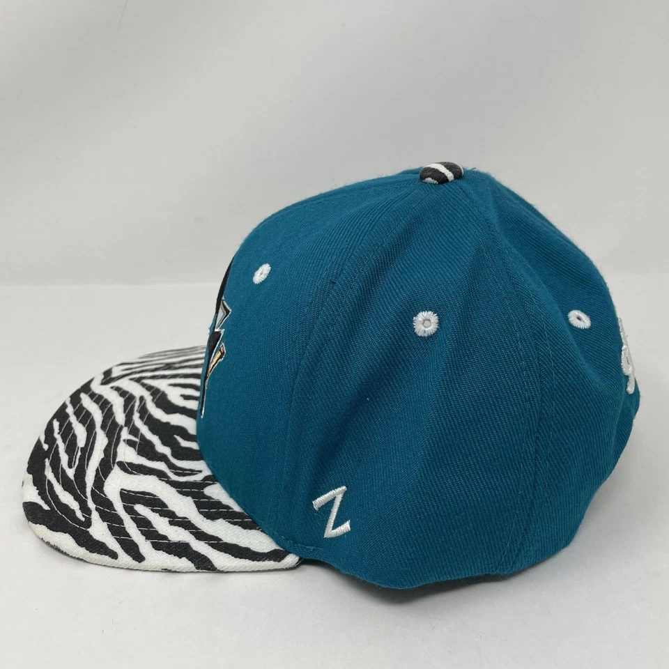 San Jose Sharks Hat Cap Snap Back Teal Black White NHL Hockey Zebra Print Zubaz - Image 4 of 4