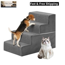 Dog Stairs for Small and Medium Dogs, 4-Step Pet Steps with High-Density Foam...