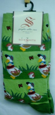 Socksmith Graphic Cotton Crew Foraging Goose Green Socks Size 9-11