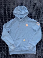 Carhartt Women's Relaxed Fit Midweight Logo Sleeve Graphic Sweatshirt Blue Sz Xs