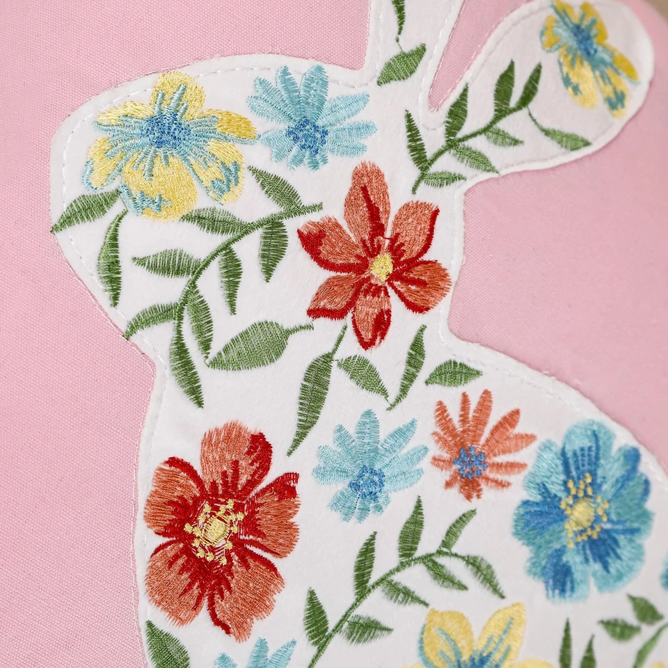 Juego de 2 fundas de almohada Happy Easter 18X18 pulgadas lindas bordadas conejito rosa y... Foto 4 de 4