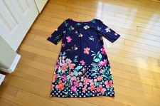 Eliza J Navy Floral Sheath Midi Dress Elbow Sleeve Crew Neck Size 14 NWT