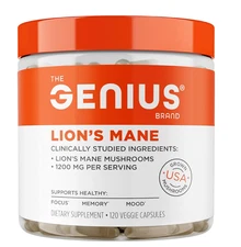 The Genius Brand Genius Lion's Mane - Plant-Based Supplement for Memory, Focus &