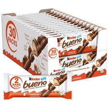 Kinder Bueno Milk Chocolate and Hazelnut Cream, 1.5 Ounce Pack of 30 , Brown