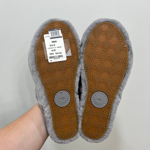 UGG Womens Slippers 8 NWT Oh Yeah Double Flat Slingback Fuzzy Soft Gray Sandal - Picture 9 of 12