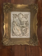 Antique Pair Of Framed Rococo Style Porcelain Bisque Relief Courting Scenes