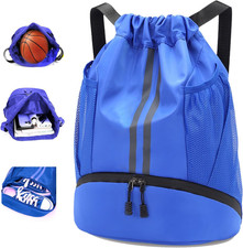 Drawstring Backpack with Shoe Compartment Gym Bag Water Resistant Drawstring B