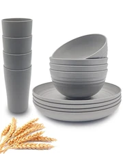 Wheat Straw Dinnerware Sets, 12-Piece Lightweight Plastic Dinnerware Set with...