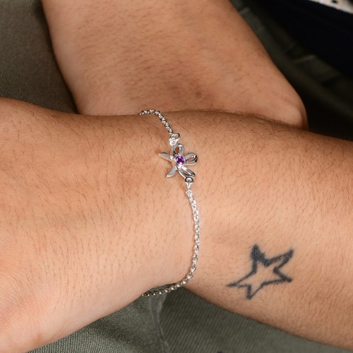 Sterling Silver Ribbon Bracelet with Amethyst Stone Elegant Knot Design Jewelry - Picture 5 of 11