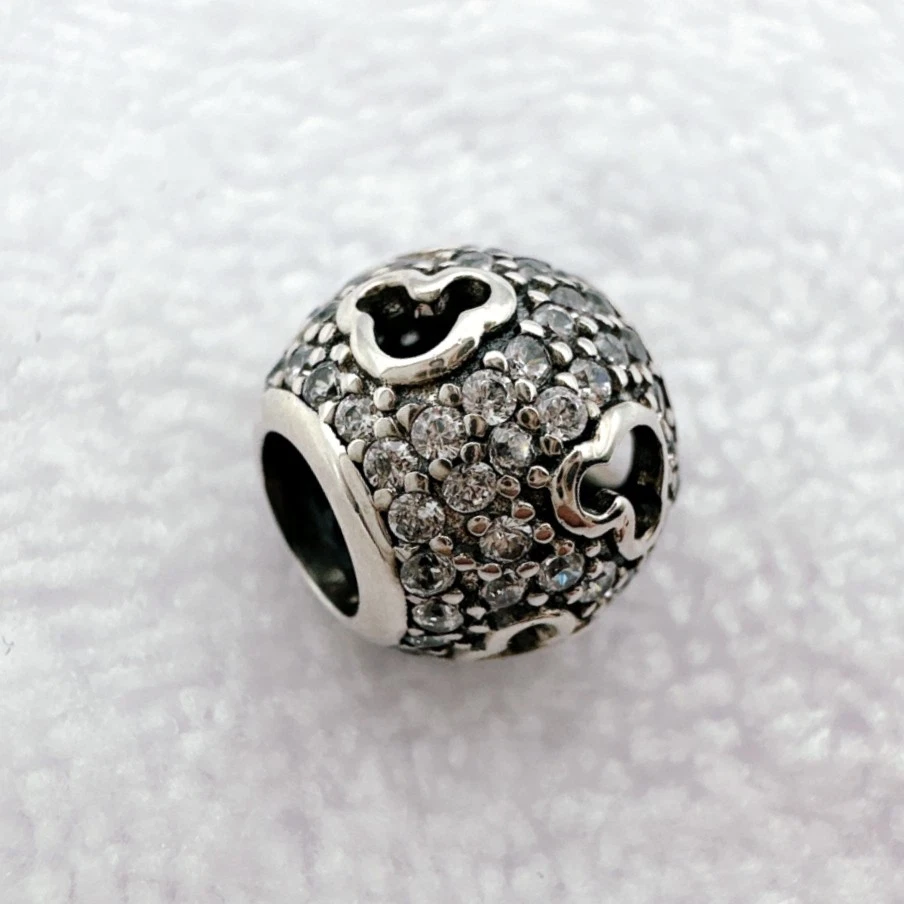 1x S925 Plata Pavé Circonita cúbica Mickey Siluetas Dije Cuentas, para Pulsera Cadena Serpiente Foto 3 de 4