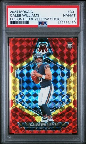 2024 PANINI MOSAIC FUSION RED & YELLOW CHOICE #301 CALEB WILLIAMS RC /80 PSA 8