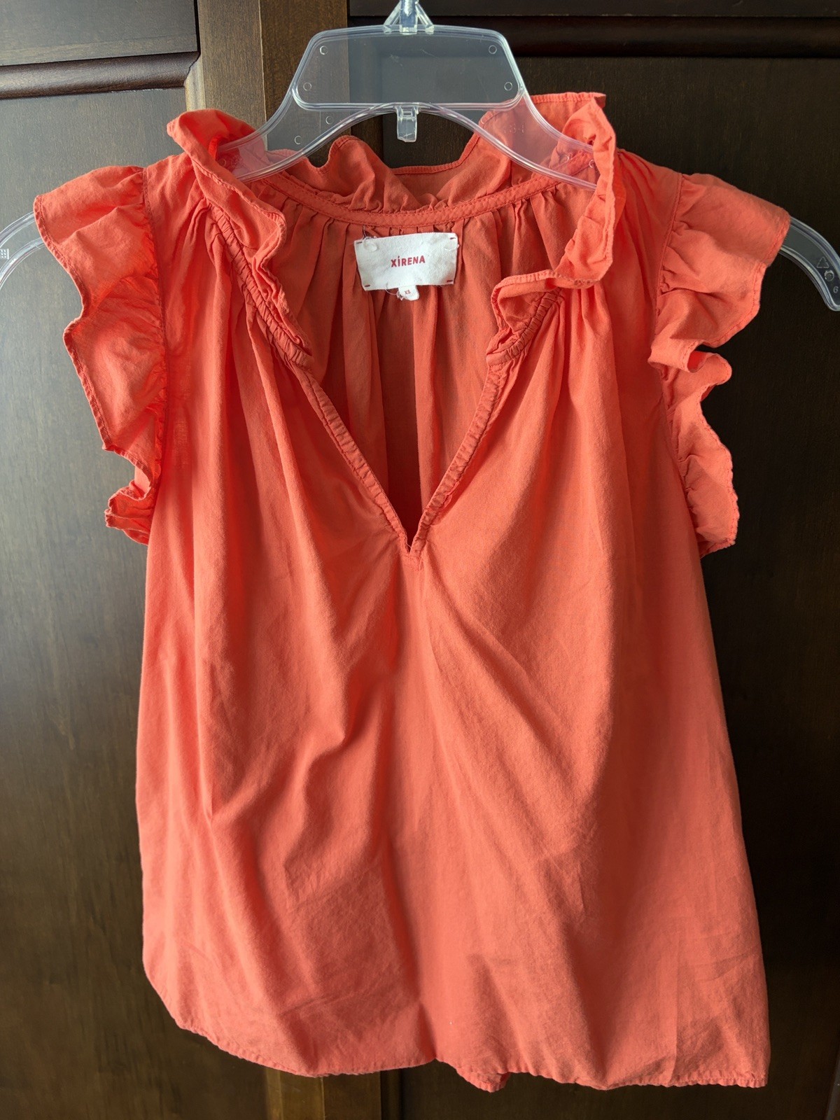 Xirena Orange  Bex Top Size XS Ruffle Sleeve V Neck Cotton blouse