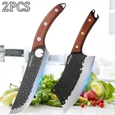 Stainless Steel Boning Santoku Knife Multipurpose Meat Vegetable Chopper 2PCS
