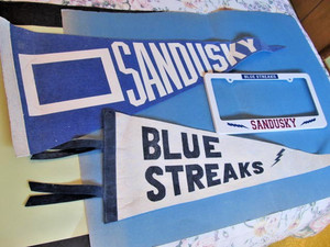 Sandusky Ohio SHS High School Blue Streak Auto Plate Frame and 2 Felt Pennants