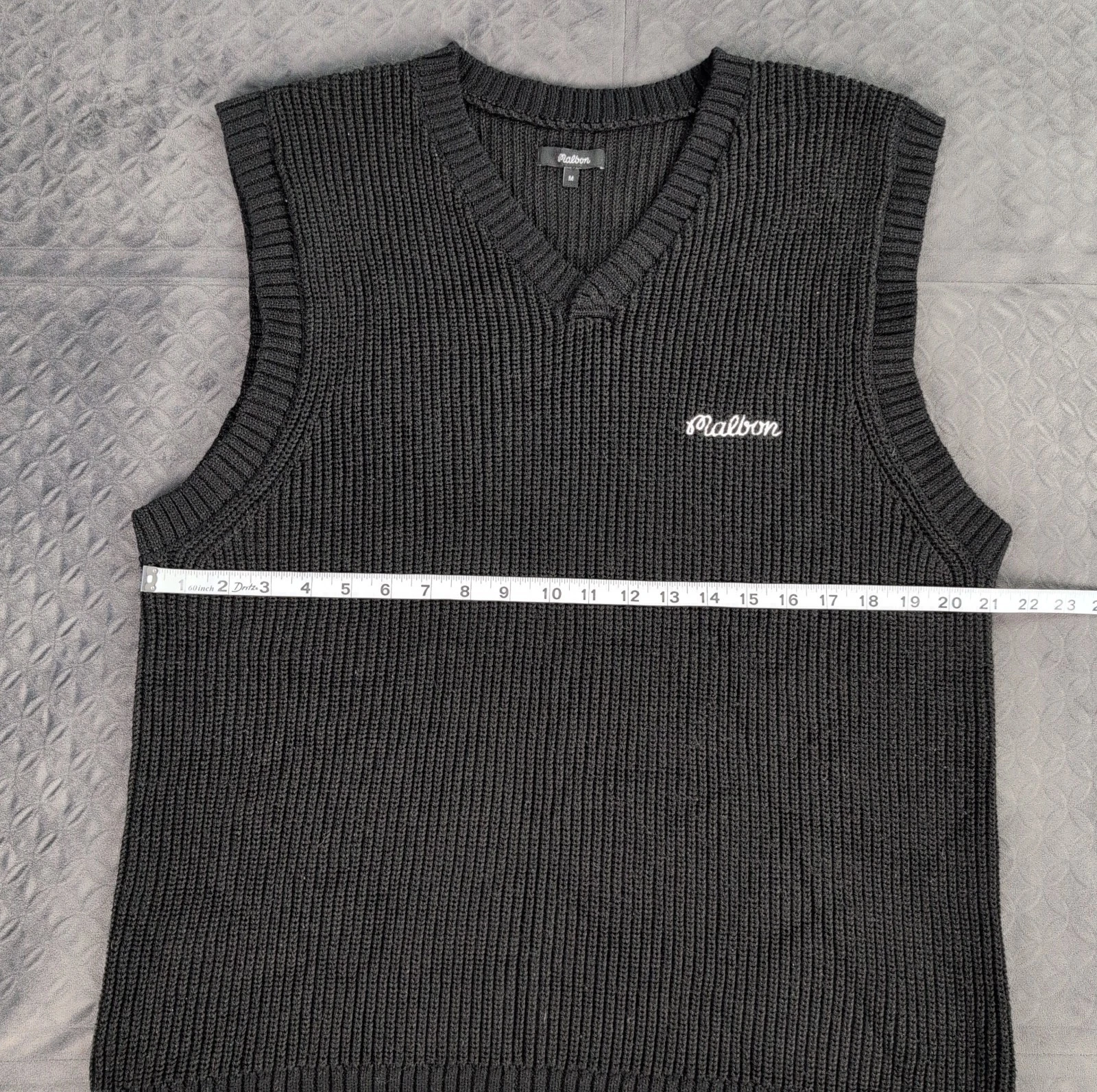 Malbon Golf Sweater Vest Knit Sleeveless Black Embroidered V Neck Men Medium - product detail image 5