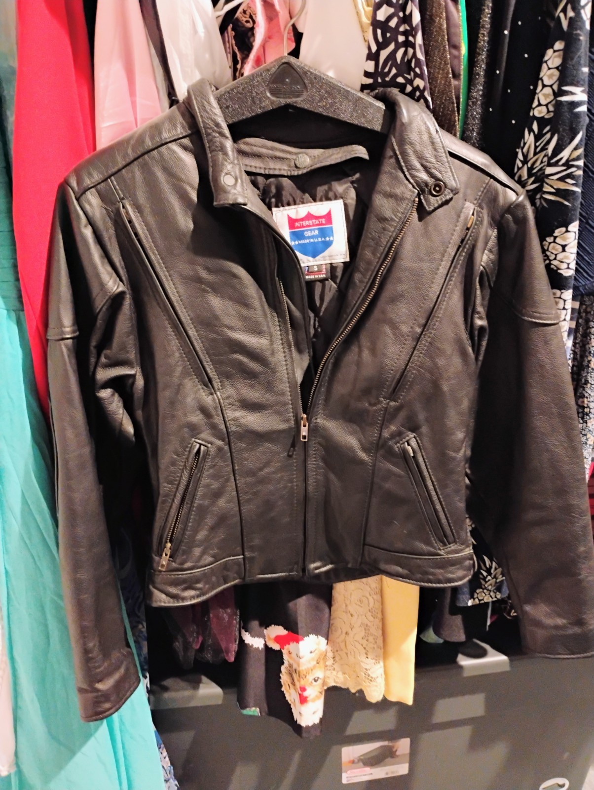 Black Leather Motorcycle Jacket for Women - Size Small with Back Zipper