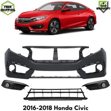 Front Bumper Cover Paintable Plastic Fog Lights Kit For 2016-2018 Honda Civic