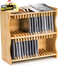 CD Holder Rack  Bamboo CD Rack Organizer with Rubber Feet  DVD Display Shelf....
