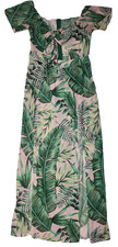 SHEIN M pink green tropical print off-the-shoulder maxi sheer open dress Cut Out