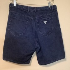 Vintage Guess Denim Shorts Navy Blue Button Fly High Waisted Mens 90s
