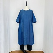 Azumino Dyed Cocoon Dress Blue Cotton Tunic Japanese Textile Made Japan
