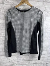 Lands End Active Top Thin Lightweight Black White Long Sleeves Thumbholes Size S