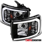 Fit 2007-2014 Chevy Silverado 1500 2500HD 3500HD Black LED Tube Headlights Lamps