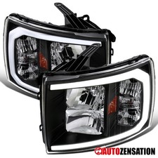 Fit 2007-2014 Chevy Silverado 1500 2500hd 3500hd Black Led Tube Headlights Lamps