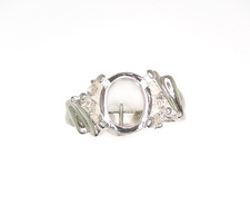 10 x 8 mm Oval Cabochon with Accents Swirl Ring Setting Sterling Silver