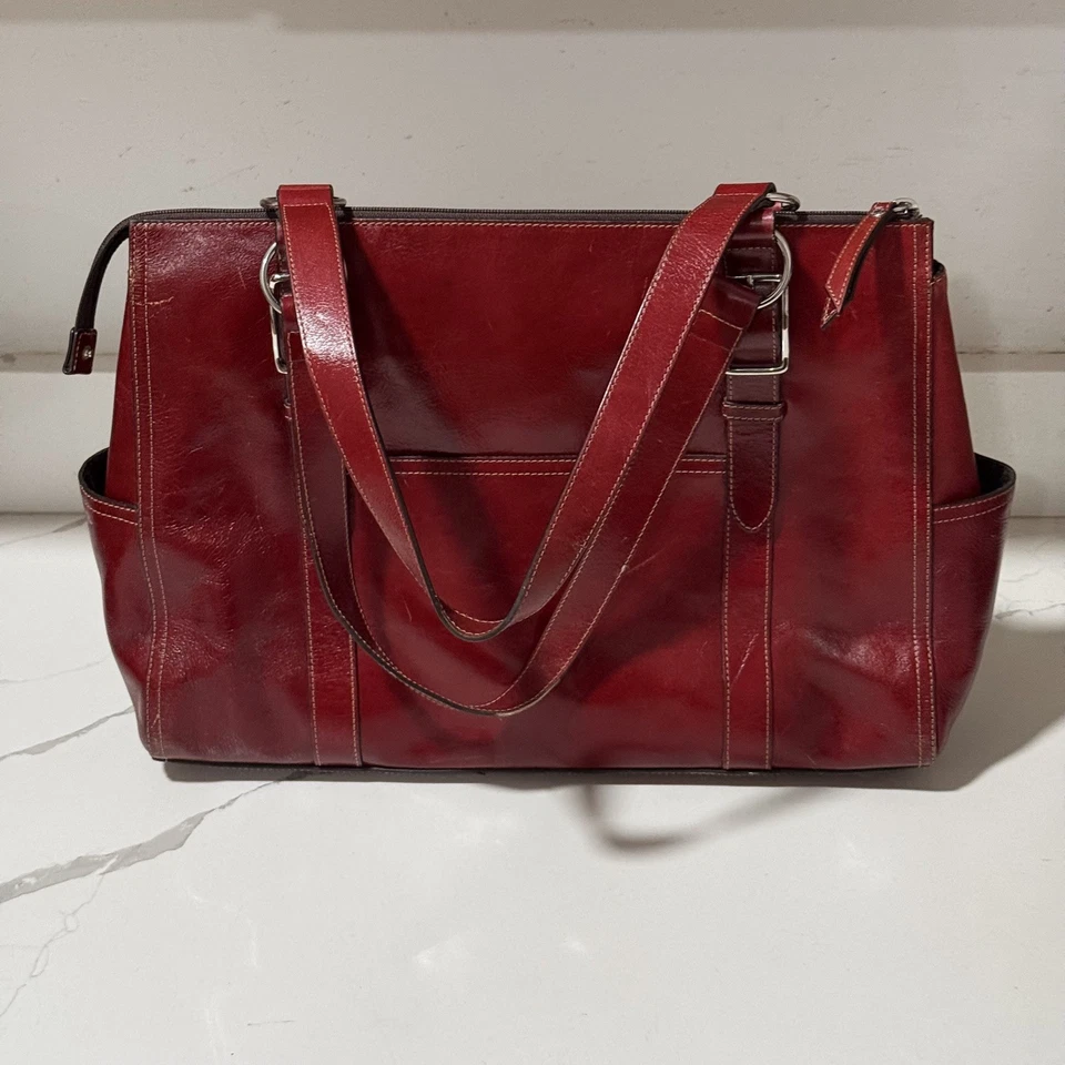Fossil Vintage Red Leather Laptop Tote Shoulder Bag  - Image 2 of 4