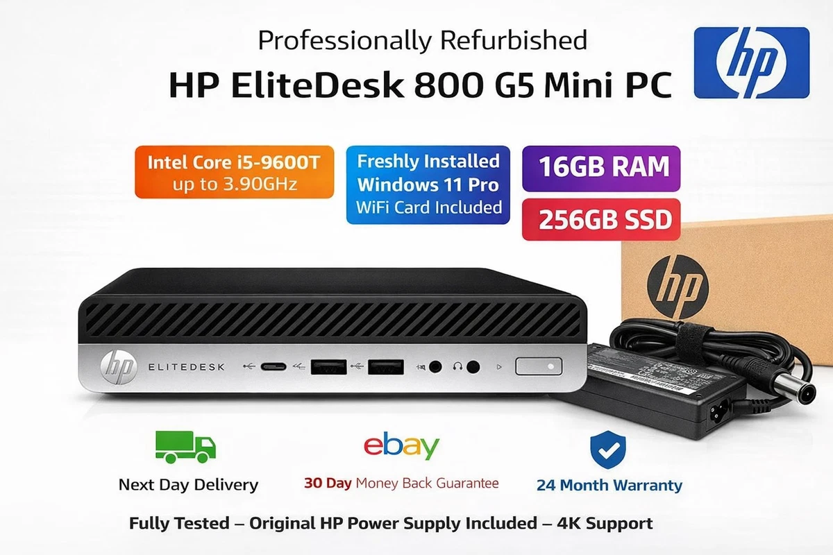 HP EliteDesk 800 G5 Mini PC i5 9500T 16GB RAM 256GB SSD 4K | WiFi