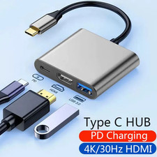 USB 3.1 to USB-C 4K HDMI Adapter: 3-in-1 Hub with Data Transfer Charging Cable