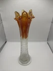 VINTAGE MARIGOLD CLEAR FENTON DIAMOND POINT COLUMNS SWUNG CARNIVAL VASE 11"
