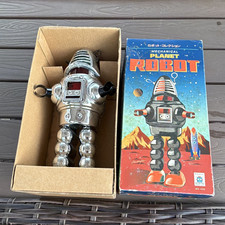 HA HA TOY MS-430 Mechanical Planet Robot Chrome Tin Toy w/ Box Space 1970