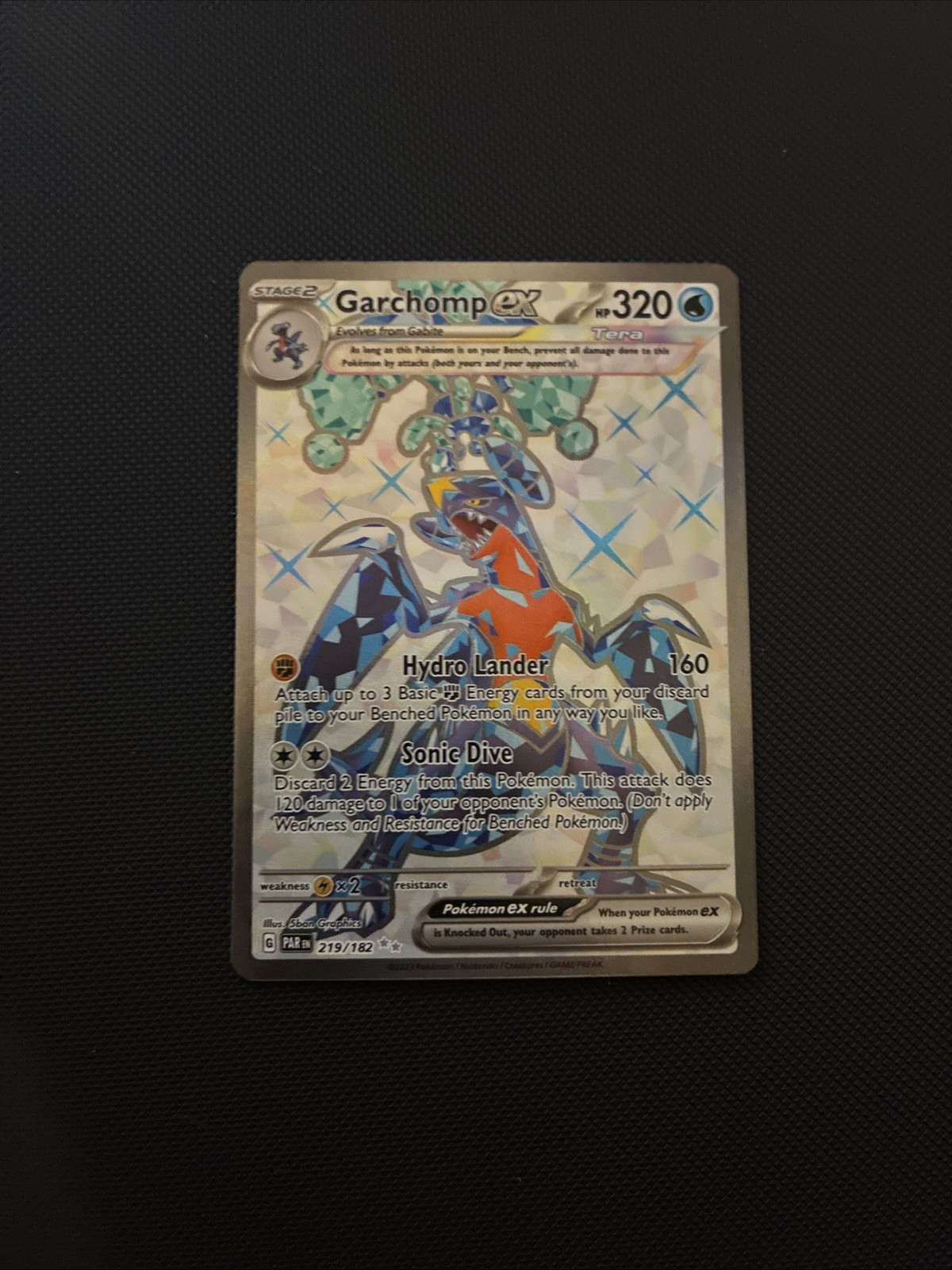 Pokemon Garchomp EX Holo Ultra Rare Card 219/182 Sv04: Paradox Rift