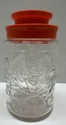 Vintage Anchor Hocking Embossed Roses Glass Canister Jar Orange Screw Top Lid