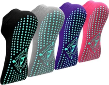 Pilates Non Slip Grip Socks for Women 4 Pairs Yoga Barre Ballet Workout Grippy S