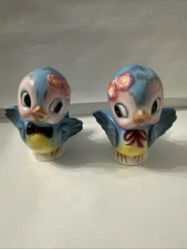 Lefton Bluebird Mr & Mrs Shakers Salt & Pepper SET SIGNED #282 ADORABLE Vintage