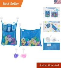 Kids Bath Toy Organizer - 2 x Mesh Caddies with 6 Suction Hooks for Clean Tubs