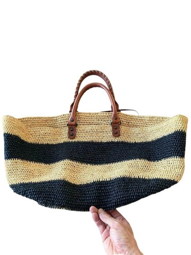 Balenciaga Raffia Tote Bag Multicolor Stripe w/ Mirror Handbag Auth Used Japan - Imagen 7 de 19