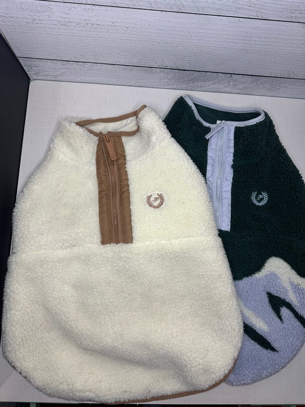 Lot Of 2 XL PINK  Brand PUP PET FLEECE JACKETS ( Beige & Green ) Preowned & Good