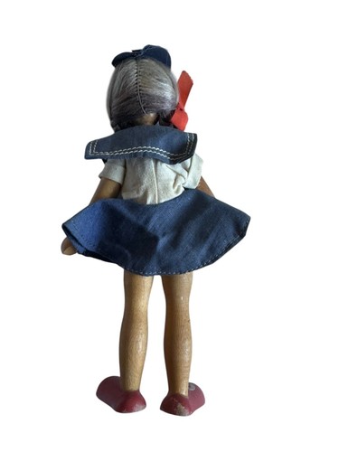 Vintage Clothed Wooden Peg Doll Red Shoes Sailor Suit Braided Hair - Picture 4 of 4