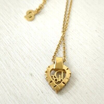 Christian Dior Gold Tone Open Heart Necklace Clear Rhinestone Crystals Used Christian Dior Gold Tone Open Heart Necklace Clear Rhinestone Crystals Used