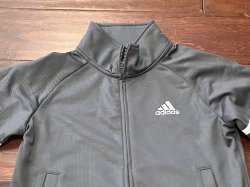 Adidas CK5447 Gray White Striped Boys Small Full Zip Soccer Logo Track Jacket - Picture 3 of 10