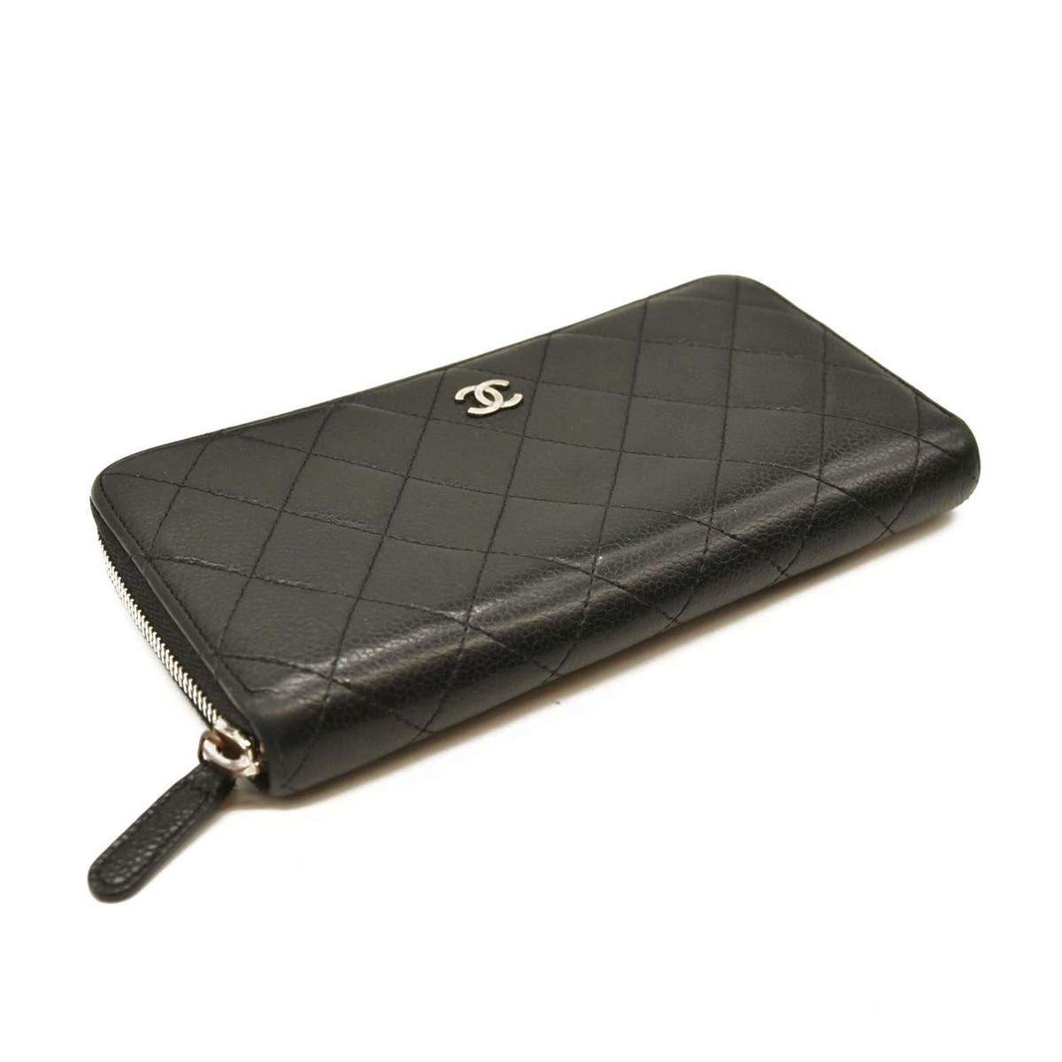 Chanel Caviar Quilted Large Gusset Zip Around Wallet Black