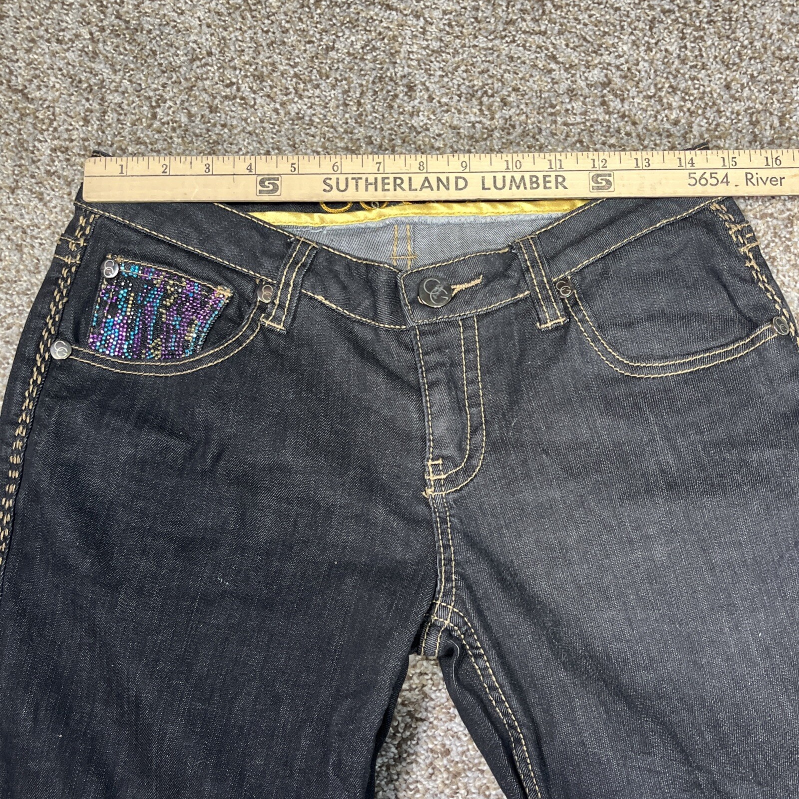 COOGI Black Denim Jeans Women's Size 9/10 Bling Pockets-read Description - View 8
